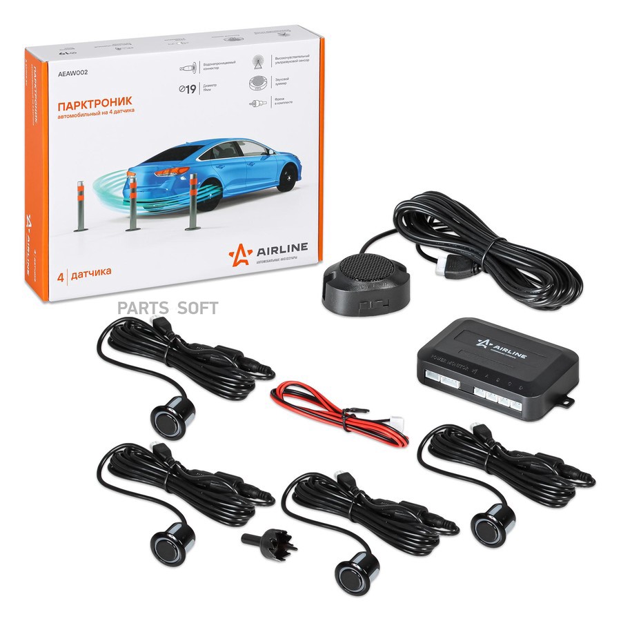 Парктроник 4 датчика "AIRLINE" (черные датчики, звуковой зуммер) - AIRLINE None None